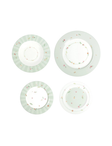 TAVOLA 18 PZ POLLINE VERDE NEW BONE CHINA | Brandani