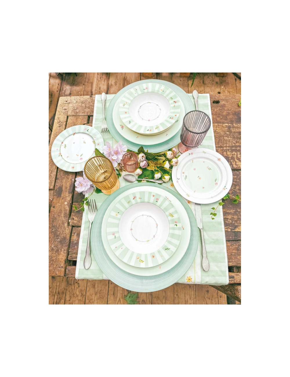 TAVOLA 18 PZ POLLINE VERDE NEW BONE CHINA | Brandani