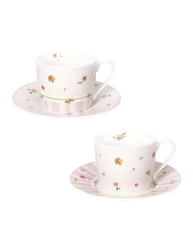 TAZZA THE' POLLINE ROSA CON PIATTINO SET 2 PZ NEW BONE CHIN | Brandani