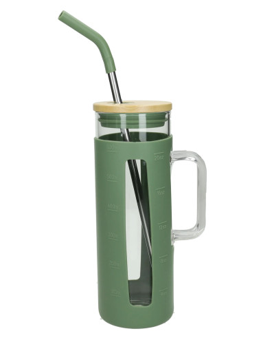 BOCCALE SLIM VERDE MILITARE VETRO/SILICONE CON CANNUCCIA | Brandani