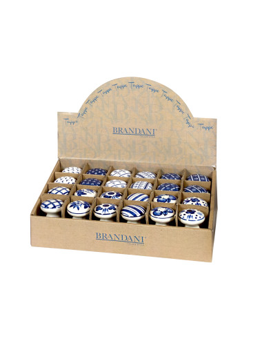 CERAMIC/CORK BLUE BOTTLE TOPS ASS.DECORATIONS 24 PC DISPLAY | Brandani