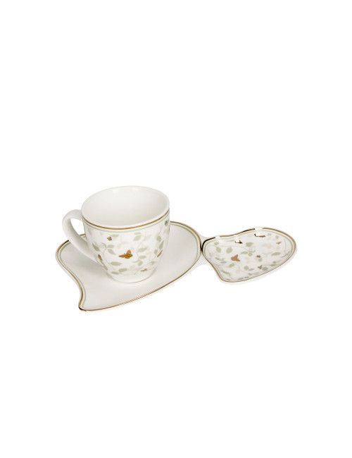 ALIDORATE PORCELAIN COFFEE CUPS WITH DOUBLE HEART SHAPED TR | Brandani