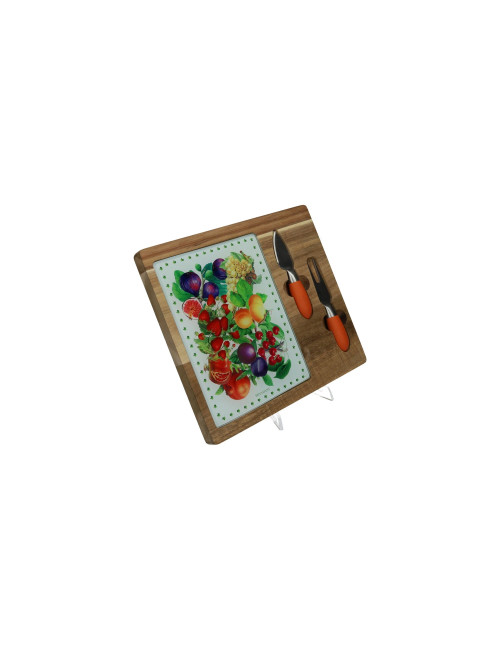 LE PRIMIZIE CHEESE CUTTING BOARD ACACIA AND DECORATED GLASS | Brandani