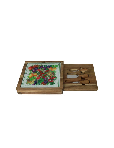 LE PRIMIZIE CHEESE CUTTING BOARD WOOD/DECORATED GLASS WITH  | Brandani