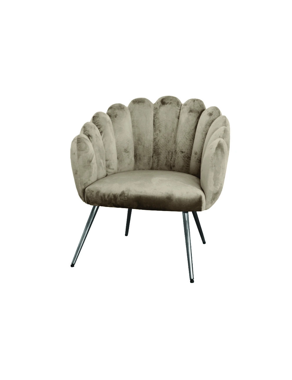 SHELL DOVE-GREY VELVET ARMCHAIR WITH SILVER METAL LEGS | Brandani