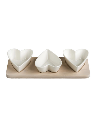 3 WHITE HEARTS TASTING BOWLS PORCELAINNATURAL BAMBOO | Brandani