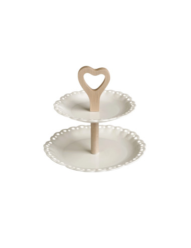 CAKE STAND WHITE OPENWORK PORCELAIN WNATURAL BAMBOO | Brandani