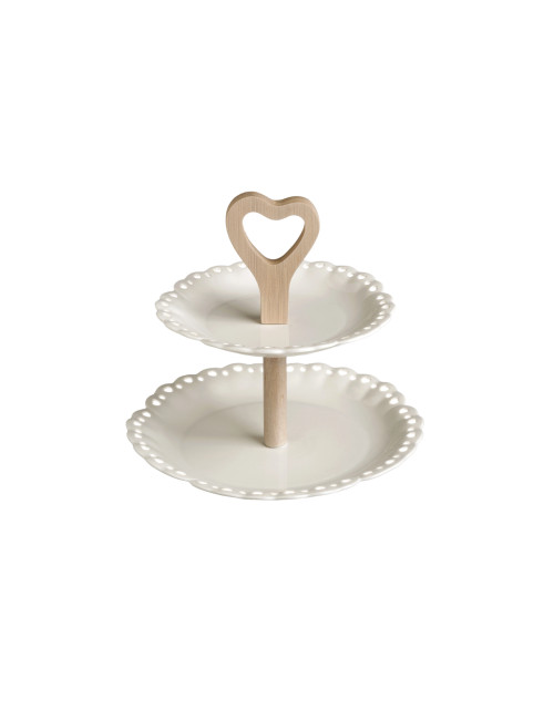 CAKE STAND WHITE OPENWORK PORCELAIN WNATURAL BAMBOO | Brandani