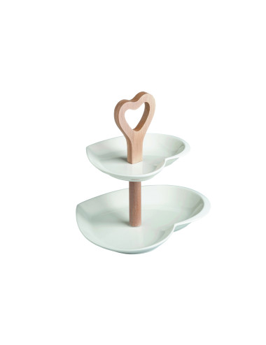 DOUBLE HEART CAKE STAND WHITEEPORCELAINNAT. BAMBOO | Brandani