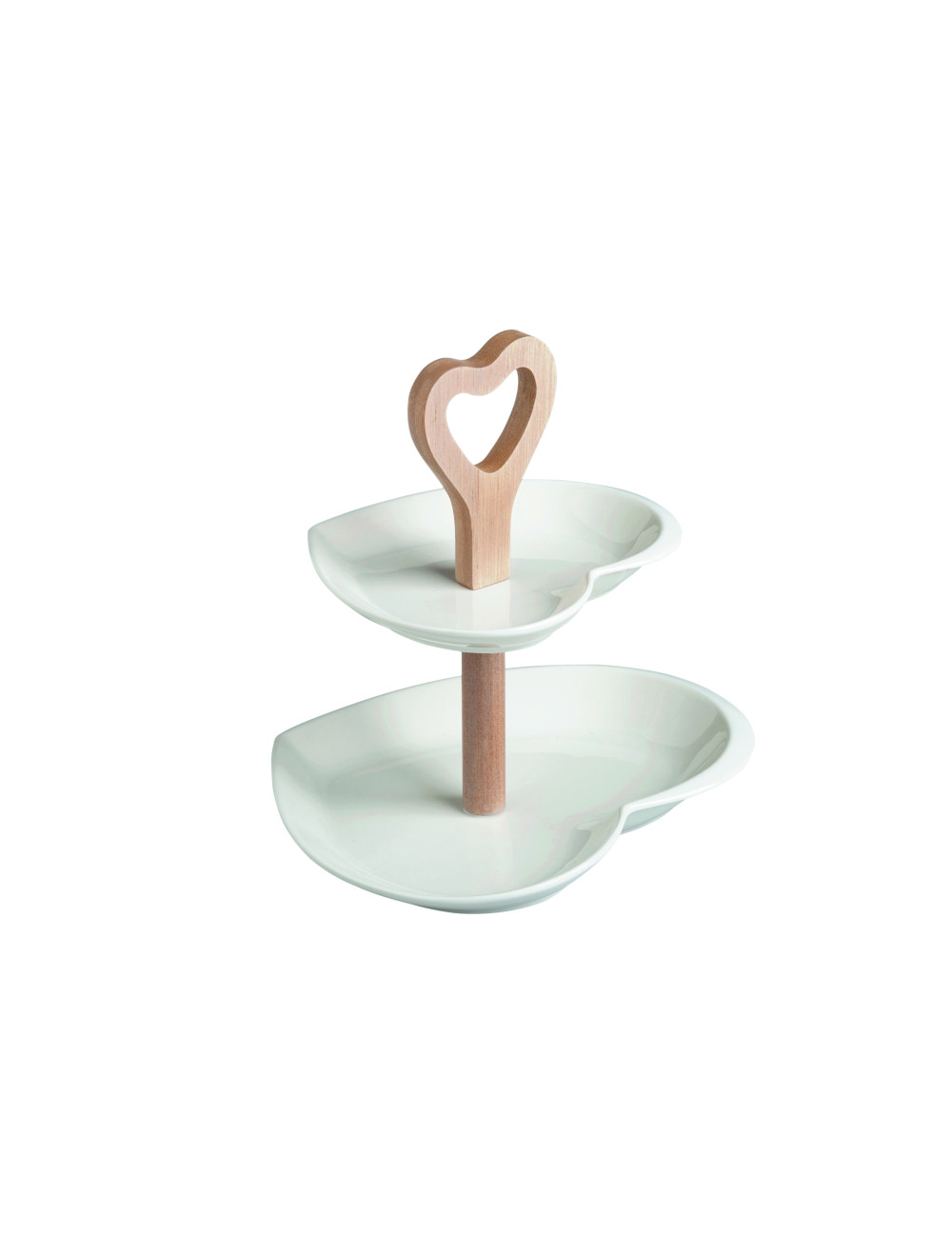 DOUBLE HEART CAKE STAND WHITEEPORCELAINNAT. BAMBOO | Brandani