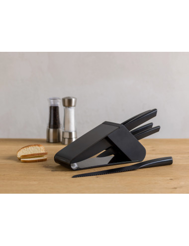 BLACK ACRYLIC KNIFE BLOCK WITH 5 STAINLESS STEEL KNIVES | Brandani