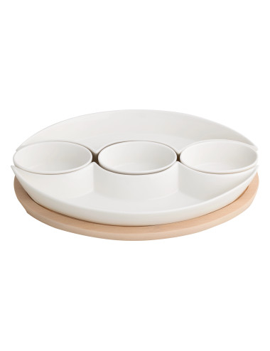 PLAIT DESIGN WHITE PORCELAIN HORS D'OEUVRE DISH WBAMBOO STA | Brandani