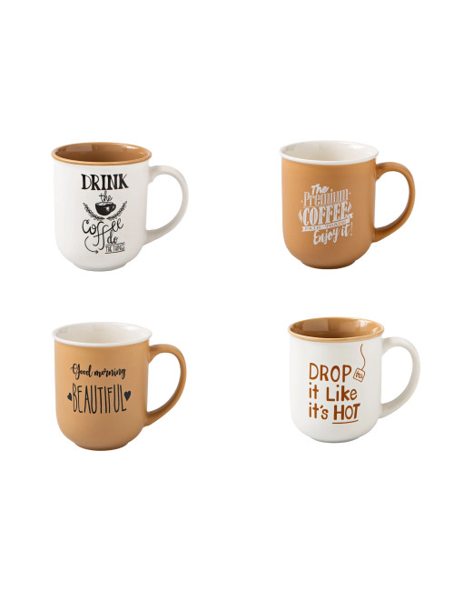 MUG COLORI E DECORI ASSORTITI SET 4 PZ NEW BONE CHINA | Brandani