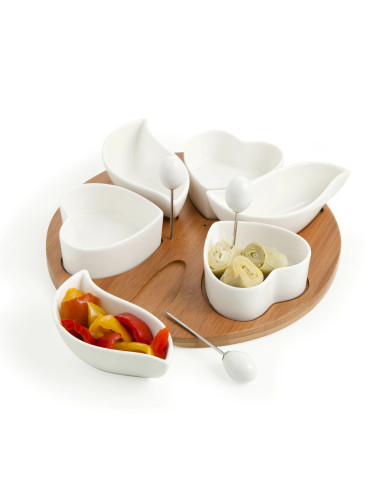 CUPID WHITE PORCELAIN HORS D'OEUVRE DISH WITH BAMBOO STAND | Brandani