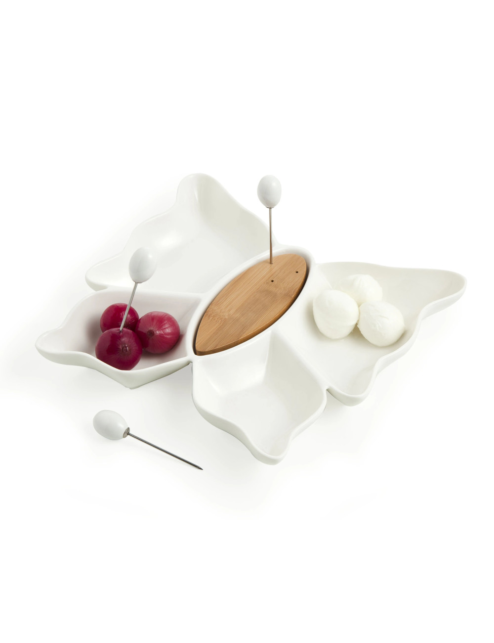 BUTTERFLY WHITE PORCELAIN HORS D' OEUVRE DISH WITH BAMBOO S | Brandani