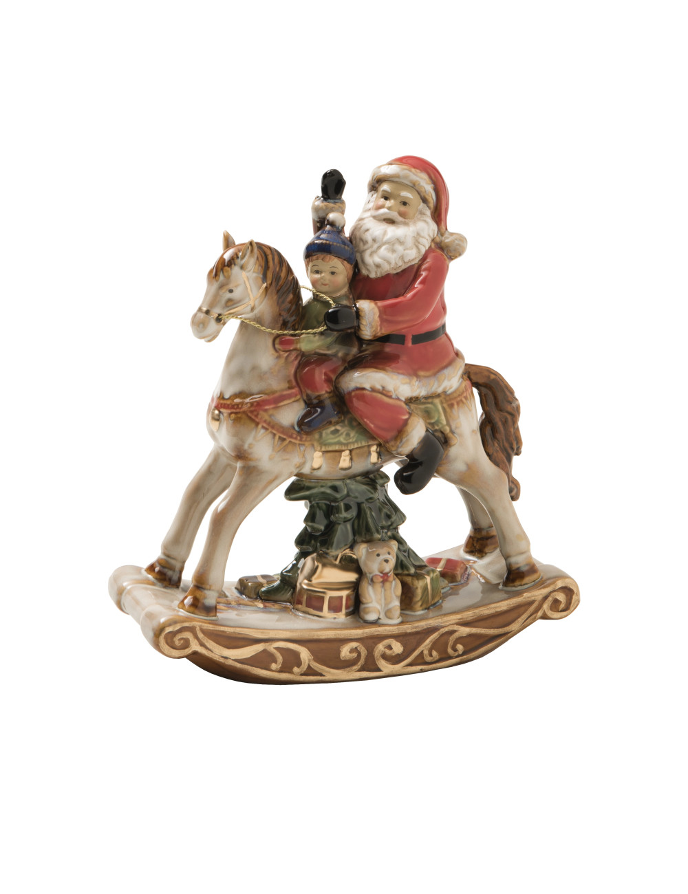 PORCELAIN FATHER XMAS ON ROCKING HORSE | Brandani