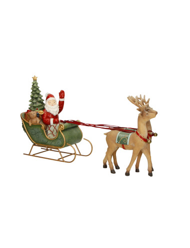 RESIN SANTA CLAUS ON SLED WITH REINDEER AND LED LIGHTS | Brandani