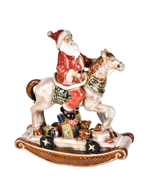 PORCELAIN SANTA CLAUS WITH ROCKING HORSE | Brandani