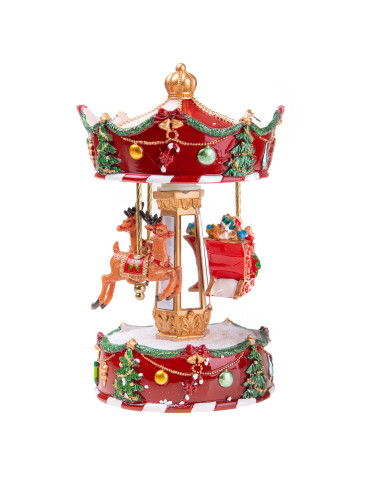 CAROUSEL MUSIC BOX WITH RED SLED, MUSIC AND MOVEMENT | Brandani