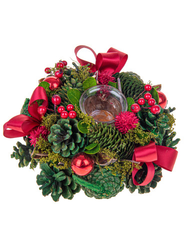 CANDLE HOLDER WITH RIBBONS AND PINECONES DECORATIONS | Brandani