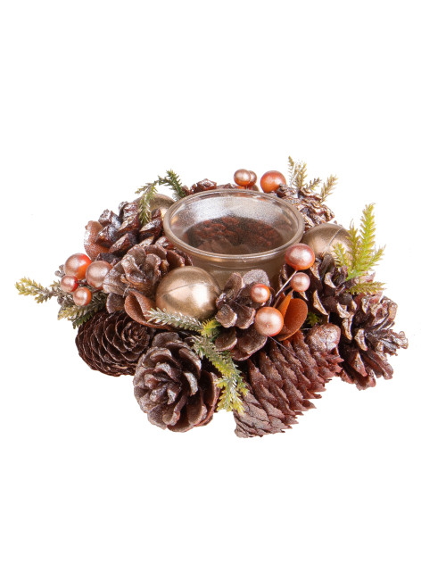 CANDLE HOLDER WITH BERRIES SHINY RUST EFFECT | Brandani