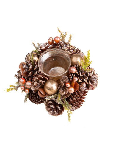 CANDLE HOLDER WITH BERRIES SHINY RUST EFFECT | Brandani