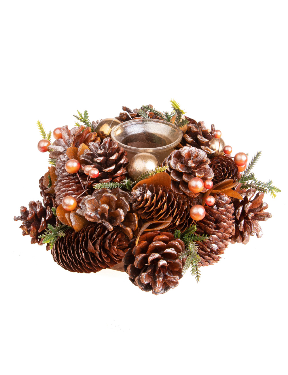 CANDLE HOLDER WITH BERRIES SHINY RUST EFFECT | Brandani