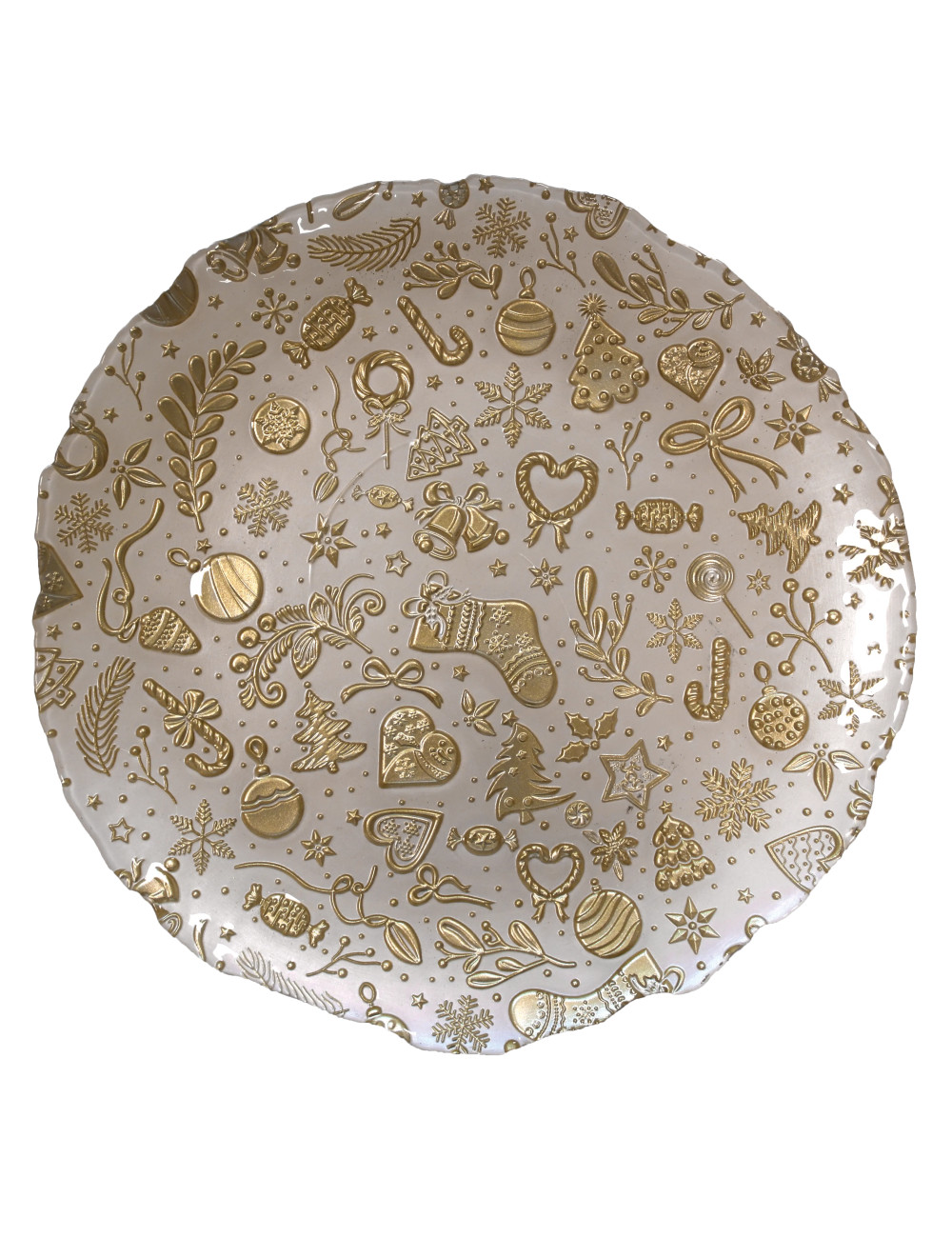 CHRISTMAS WHITE/GOLD GLASS TRAY | Brandani