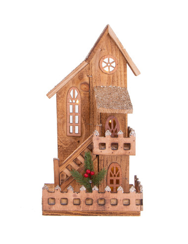 WOOD COTTAGE WITH 10 LED LIGHTS | Brandani