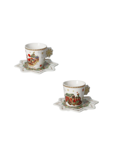 NEW BONE CHINA CHRISTMAS COFFEE CUP 2 PC SET | Brandani