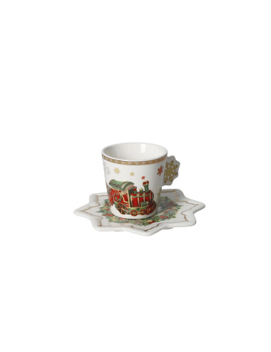 TAZZINA CAFFE CHRISTMAS SET 2 PZ NEW BONE CHINA | Brandani