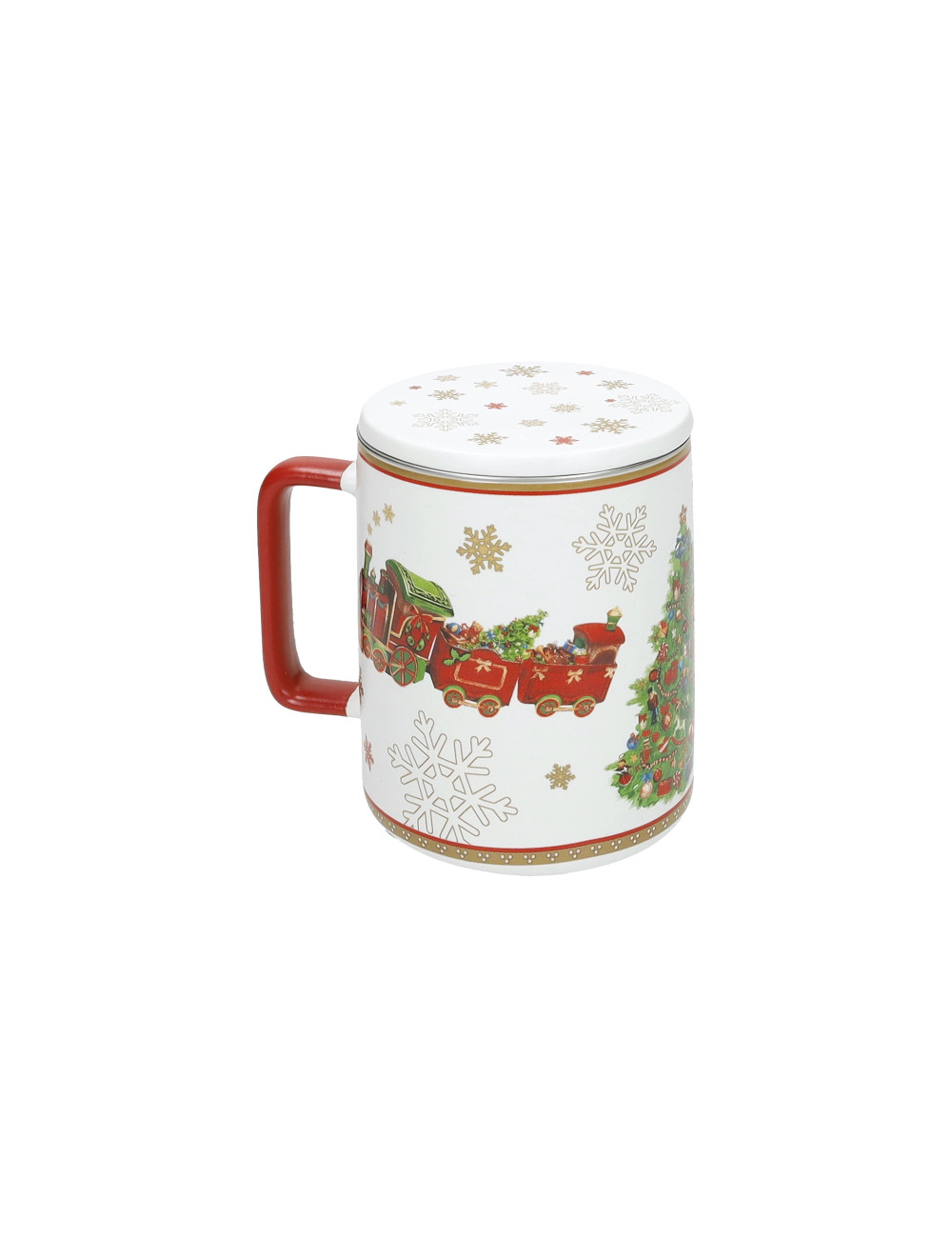 NEW BONE CHINA/SS WHITE CHRISTMAS MUG W/LID & FILTER | Brandani