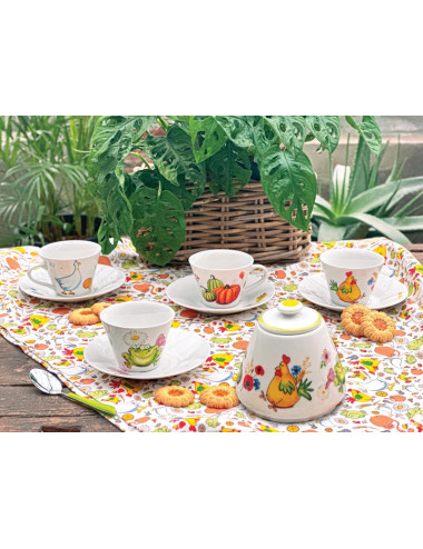 TAZZINA CAFFE' 4 STAGIONI SET 4 PZ DECORI ASSORTITI PORCELL | Brandani