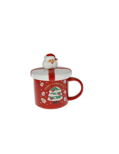 MUG C/TAPPO ROSSO NEW BONE CHINA C/CUCCHIAINO BABBO NATALE  | Brandani