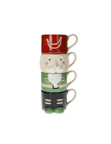 STONEWARE STACKABLE NUTCRACKER RED HAT CUPS 4 PCS | Brandani