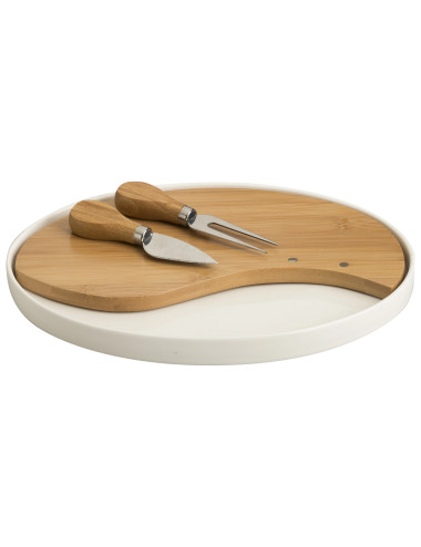 TAGLIERE FORMAGGIO IN PORCELLANA E BAMBOO CON 2 COLTELLI FO | Brandani