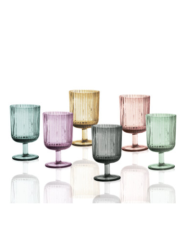 PLISSE GLASS GOBLET ASS. COL. 6 PC SET | Brandani