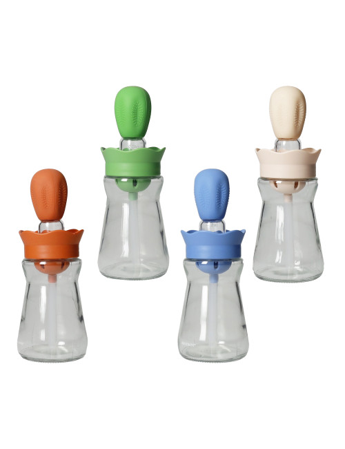 GLASS CRUET W/DISPENSER AND SILICONE BRUSH ASS.COL.8PC | Brandani