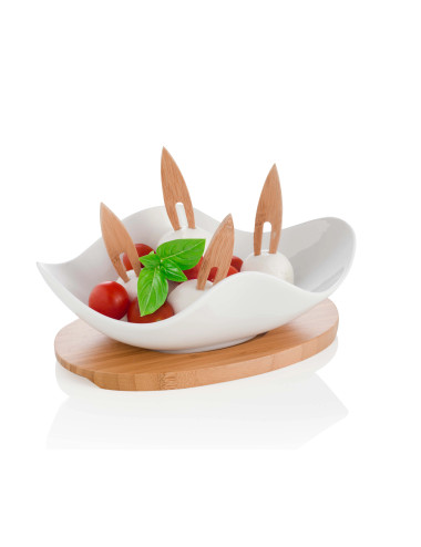 CLOUD PORCELAIN STARTER TRAY W4  FORKS AND BAMBOO STAND | Brandani