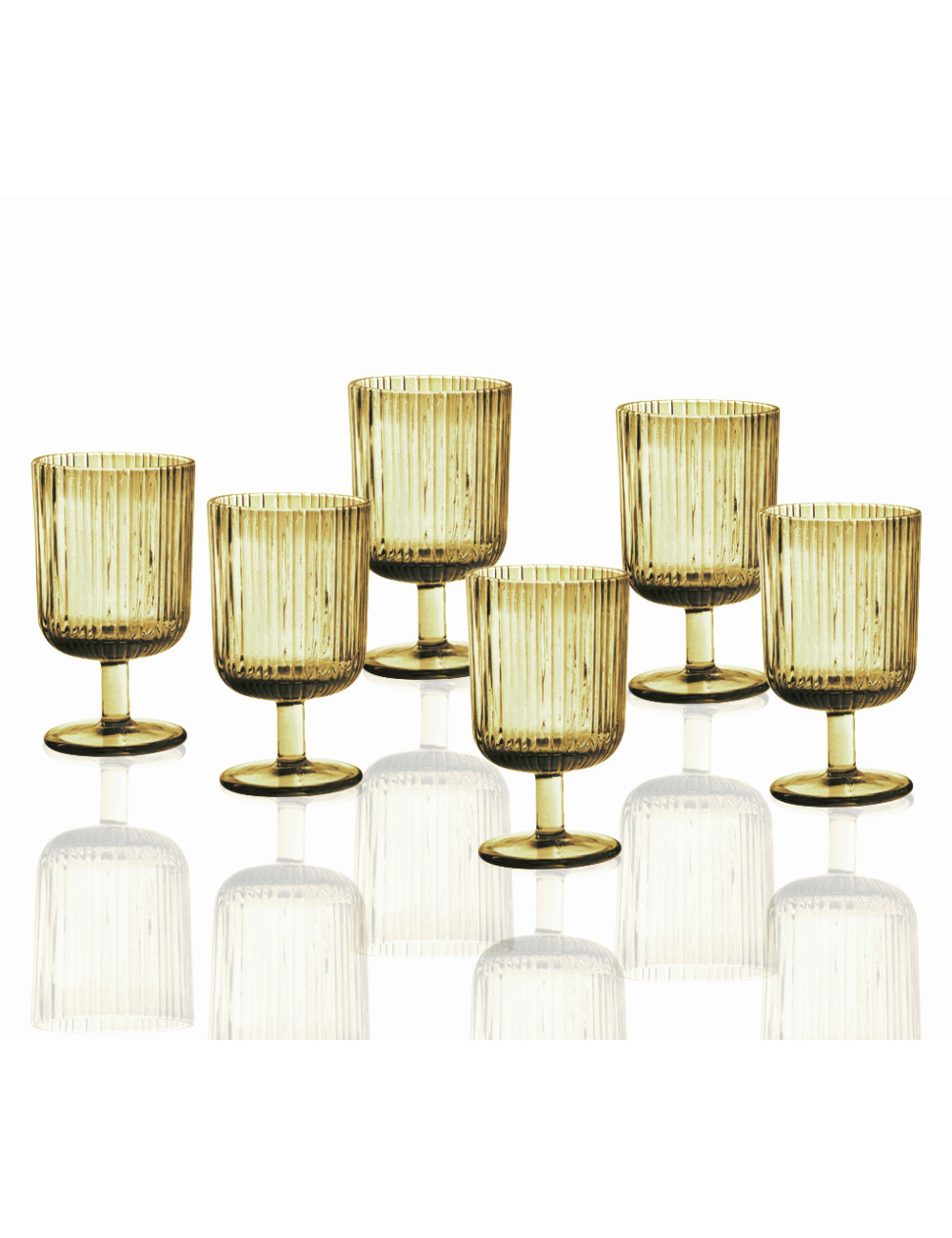 PLISSE AMBER GLASS GOBLET 6 PC SET | Brandani