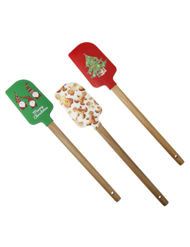 XMAS SPATULA ASS.COL&DEC. 12 PC SILICONE/WOOD DISPLAY | Brandani