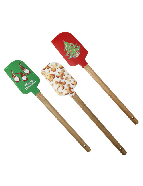 XMAS SPATULA ASS.COL&DEC. 12 PC SILICONE/WOOD DISPLAY | Brandani