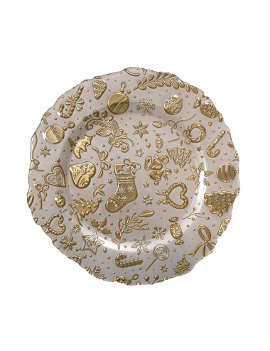 CHRISTMAS WHITE/GOLD GLASS PLATE | Brandani