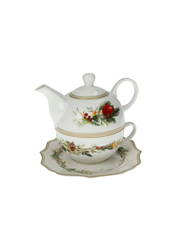 NEW BONE CHINA WHITE CAROL TEAPOT W/CUP&SAUCER  | Brandani