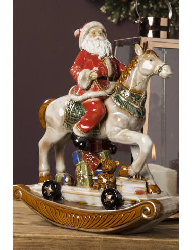 PORCELAIN SANTA CLAUS WITH ROCKING HORSE | Brandani