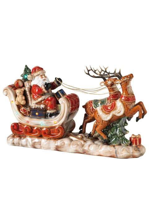 PORCELAIN SANTA CLAUS ON SLED WITH REINDEERS  | Brandani