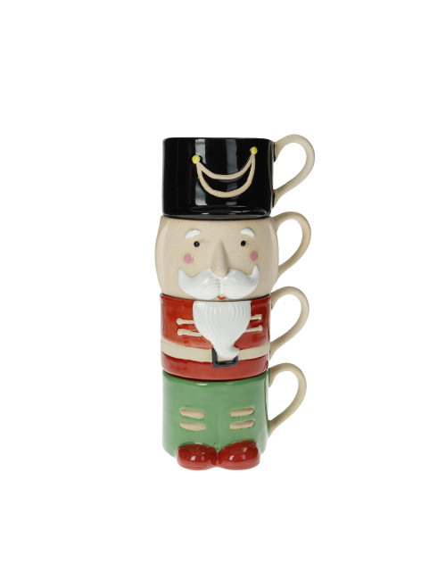 STONEWARE STACKABLE NUTCRACKER BLACK HAT CUPS 4 PCS | Brandani