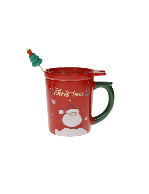 MUG C/TAPPO ROSSO NEW BONE CHINA C/CUCCHIAINO ALBERO GOLD I | Brandani