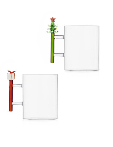 LONG LIVE XMAS GLASS MUG ASS.THEMES 2 PC SET | Brandani