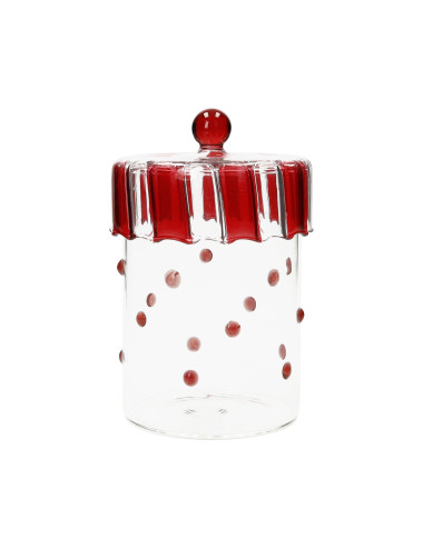 RED POLKA DOT GLASS JAR (LARGE) | Brandani